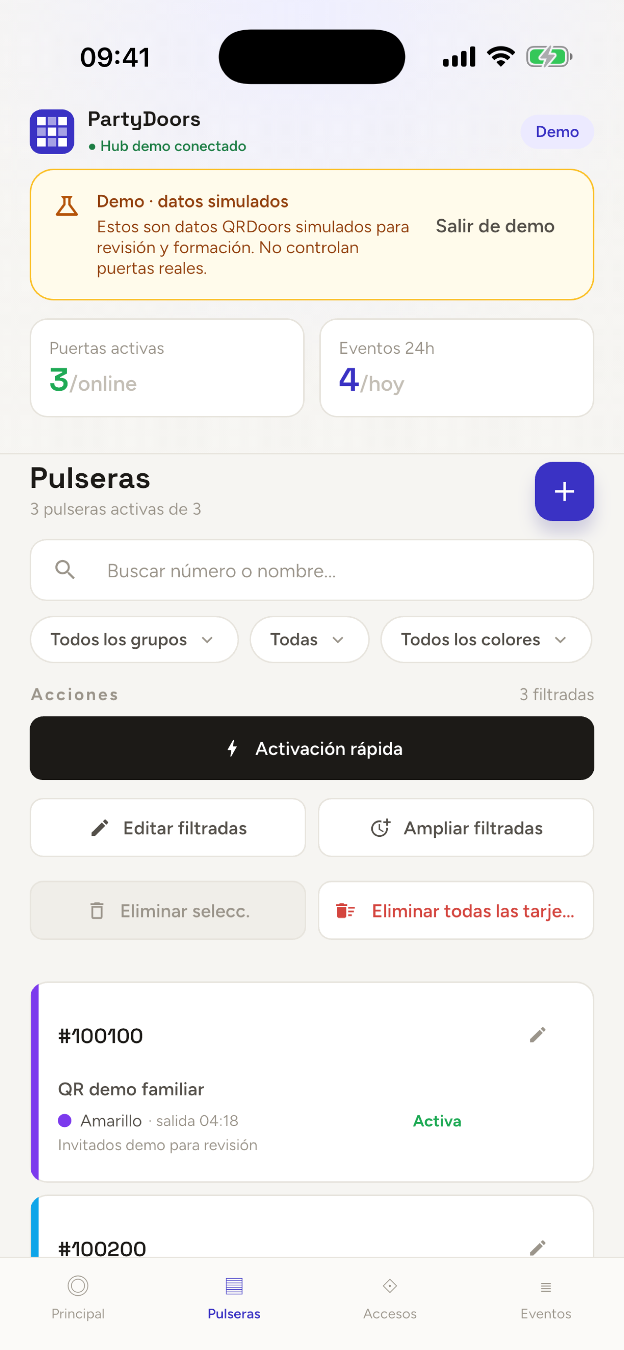 Gestión de pulseras QR en PartyDoors