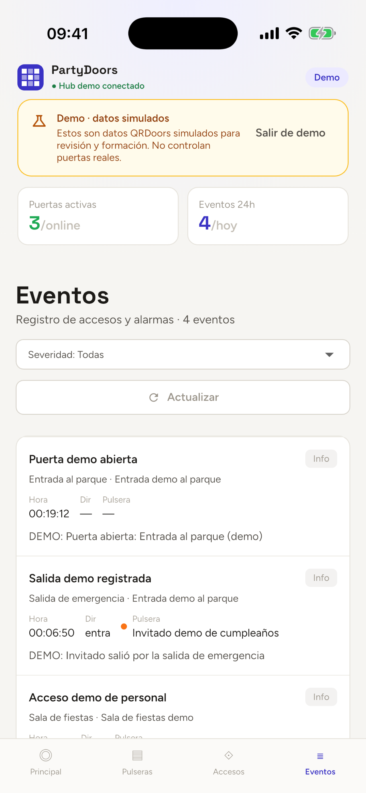 Registro de eventos de acceso en PartyDoors